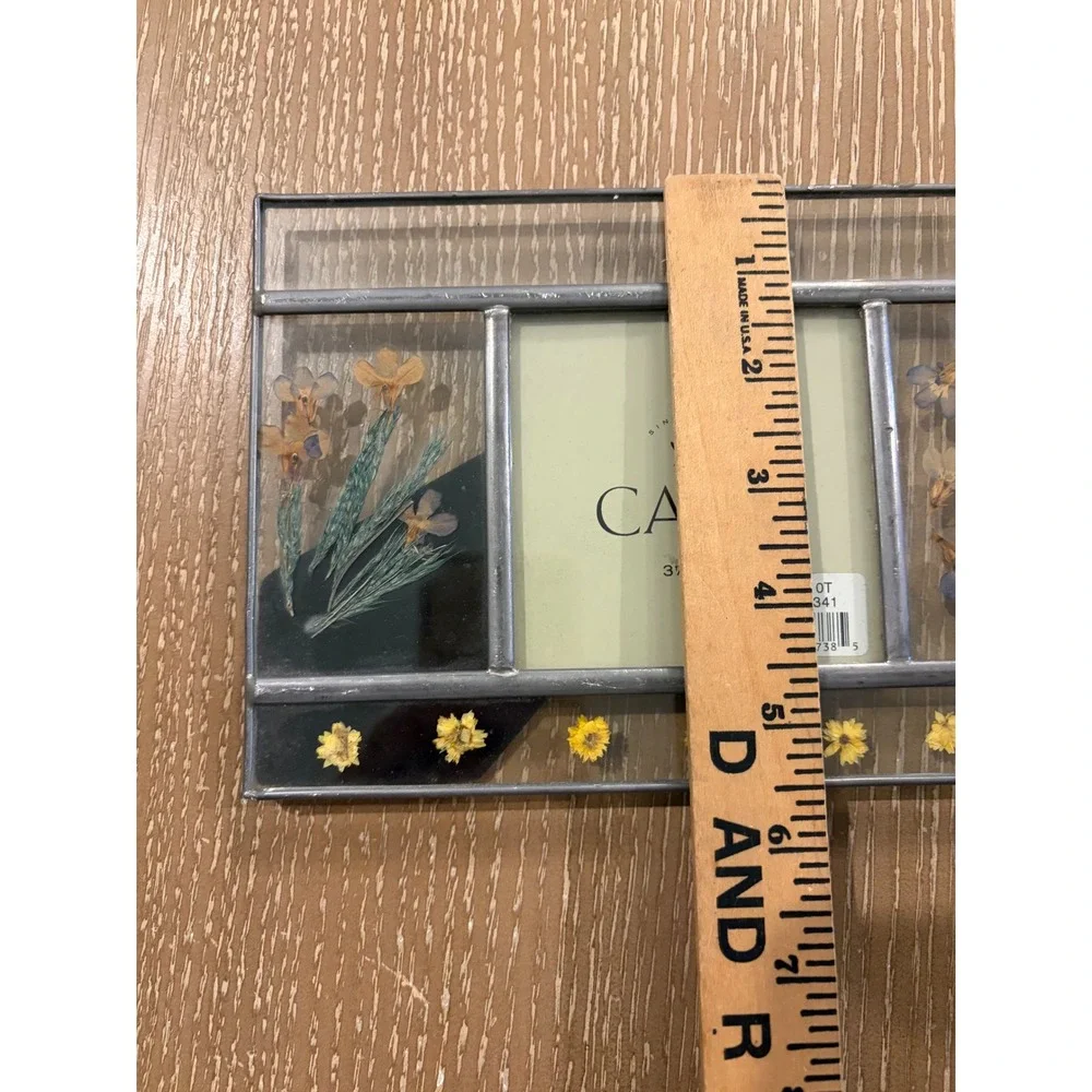 Vintage CARR Pressed Dried Flower Glass Picture Frame 3.5x3.5 Floral Decor